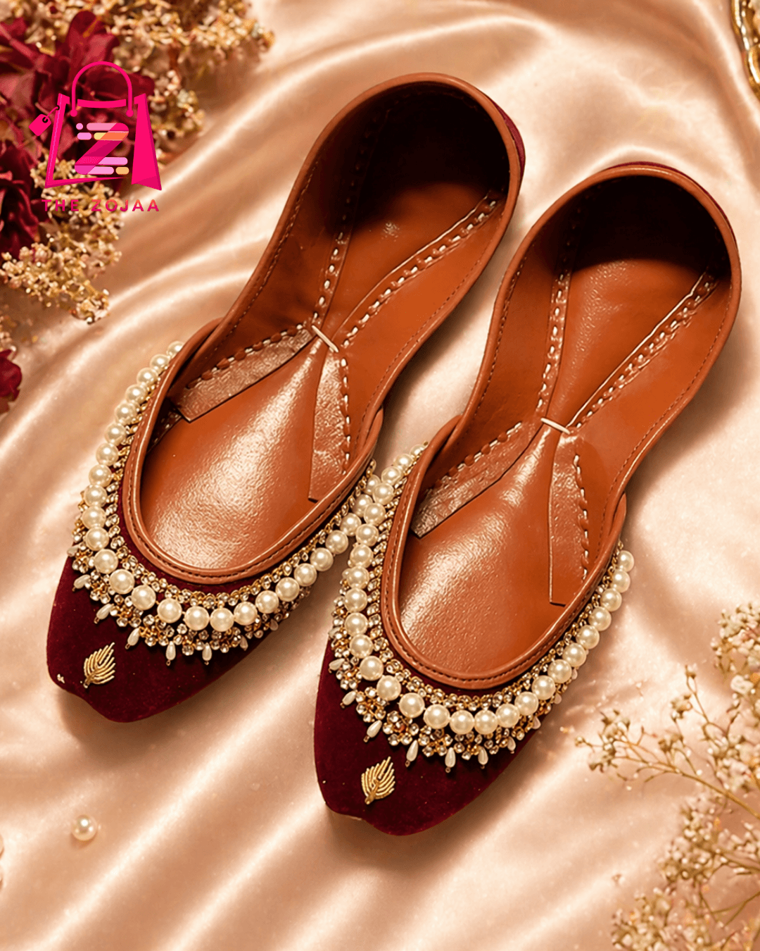 Maroon Velvet Pearl Khussa 
