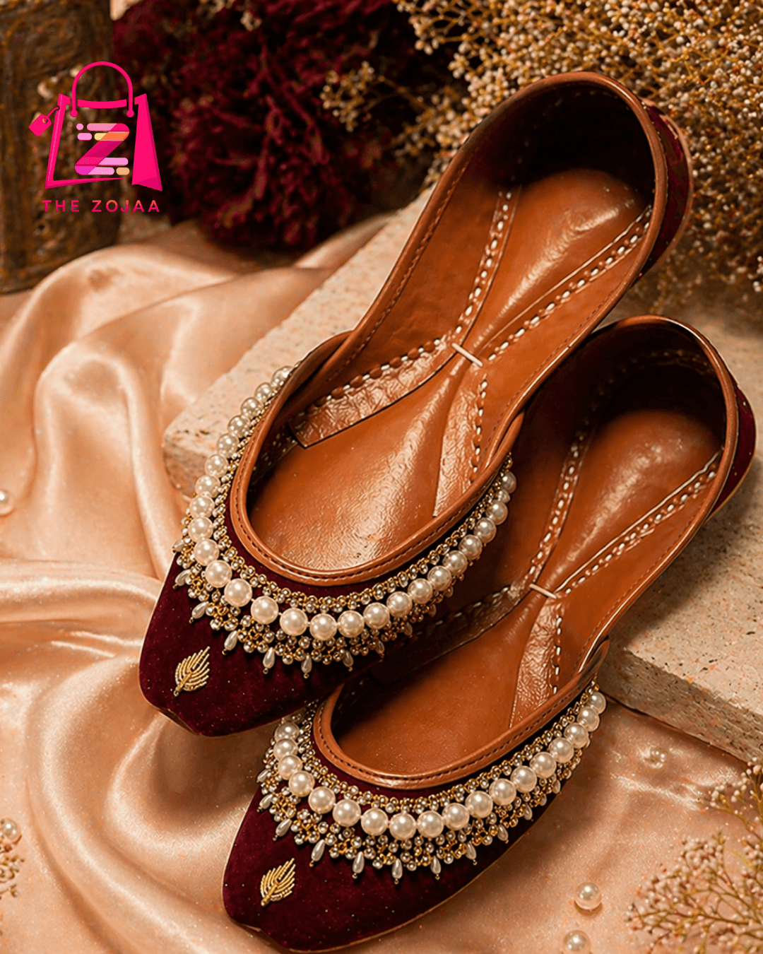 Maroon Velvet Pearl Khussa 