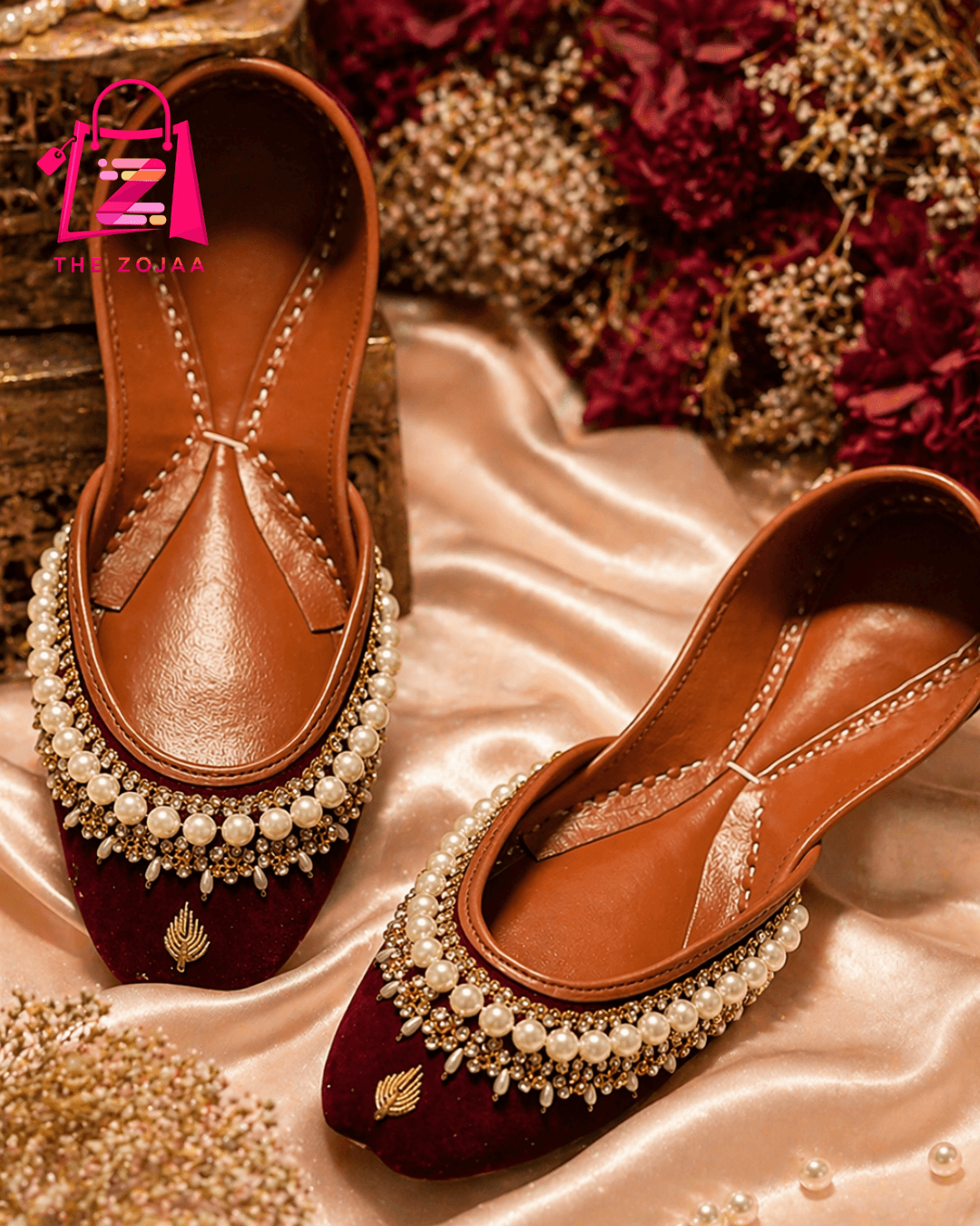 Maroon Velvet Pearl Khussa 