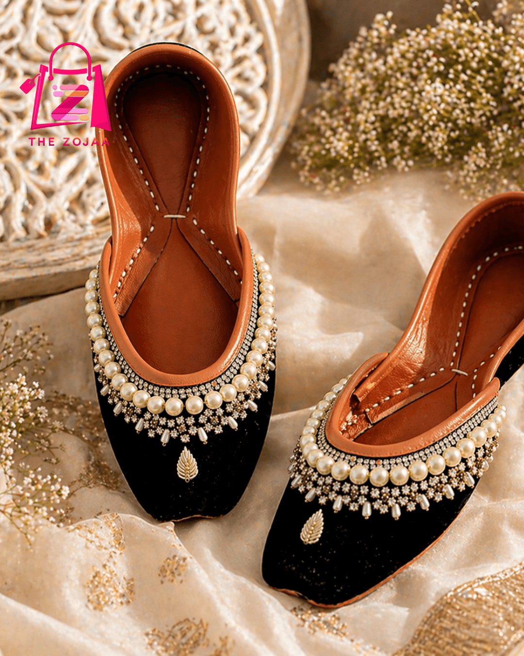 Black Velvet Pearl Khussa