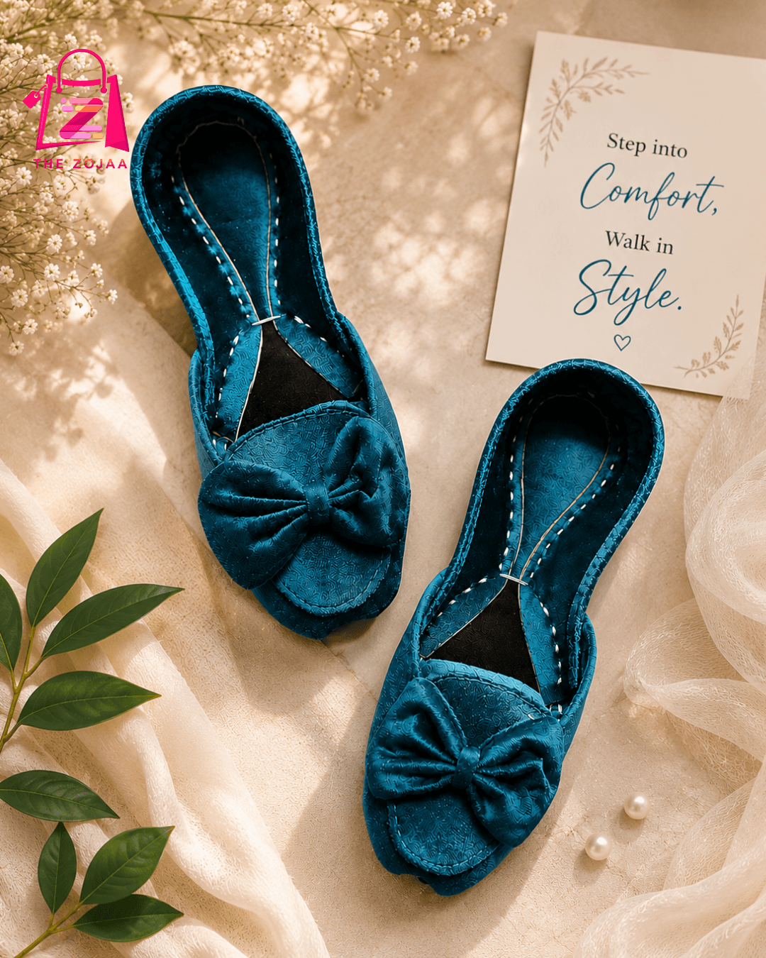 Blue Velvet Bow Khussa