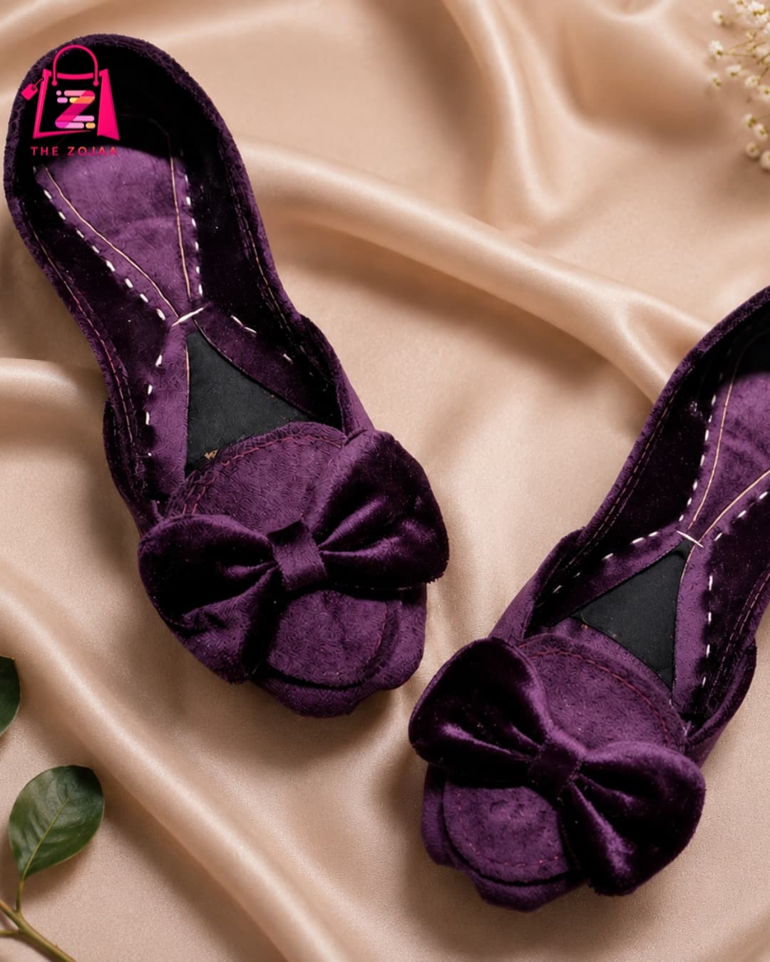 Purple Velvet Bow Khussa