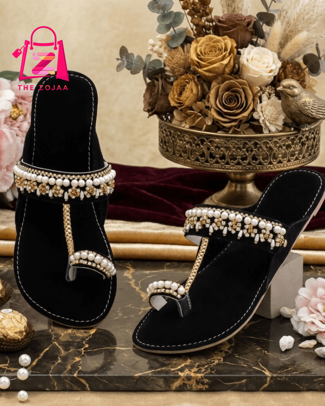 Black Velvet Pearl Kolhapuri