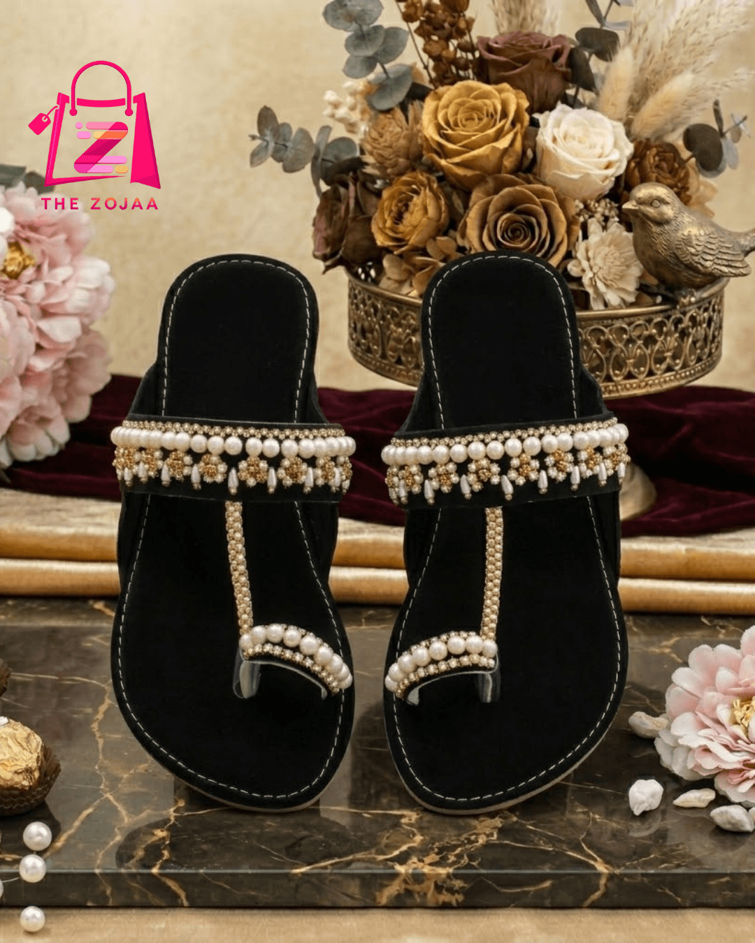 Black Velvet Pearl Kolhapuri