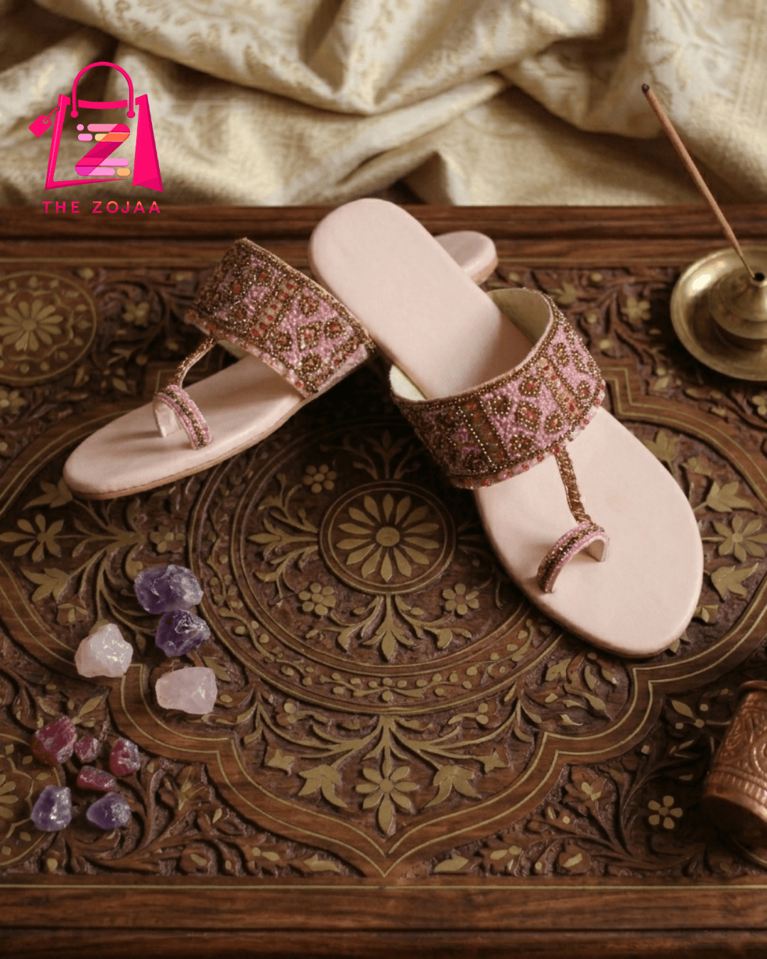 Pink Embellished Kolhapuri 