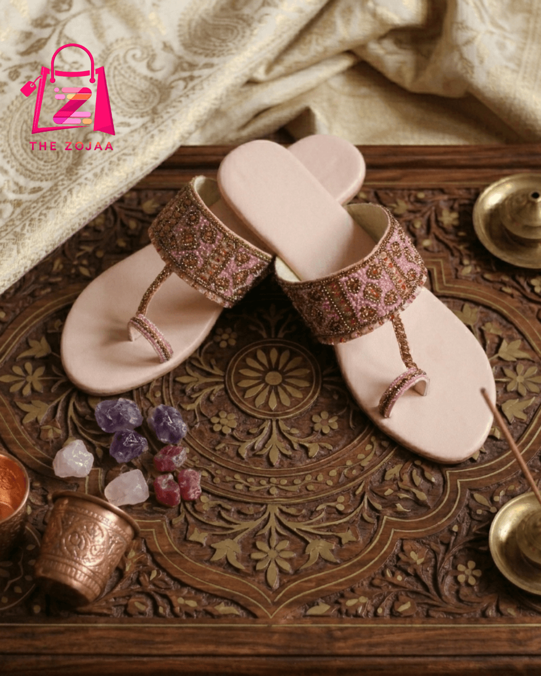 Pink Embellished Kolhapuri 