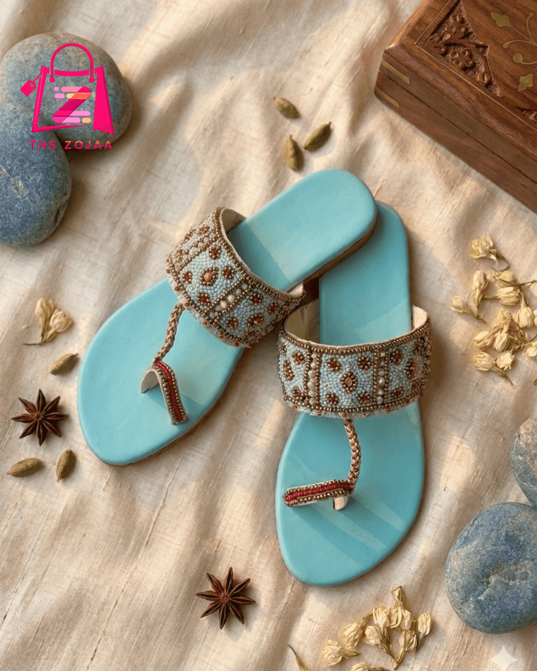Sky Blue Embellished Kolhapuri