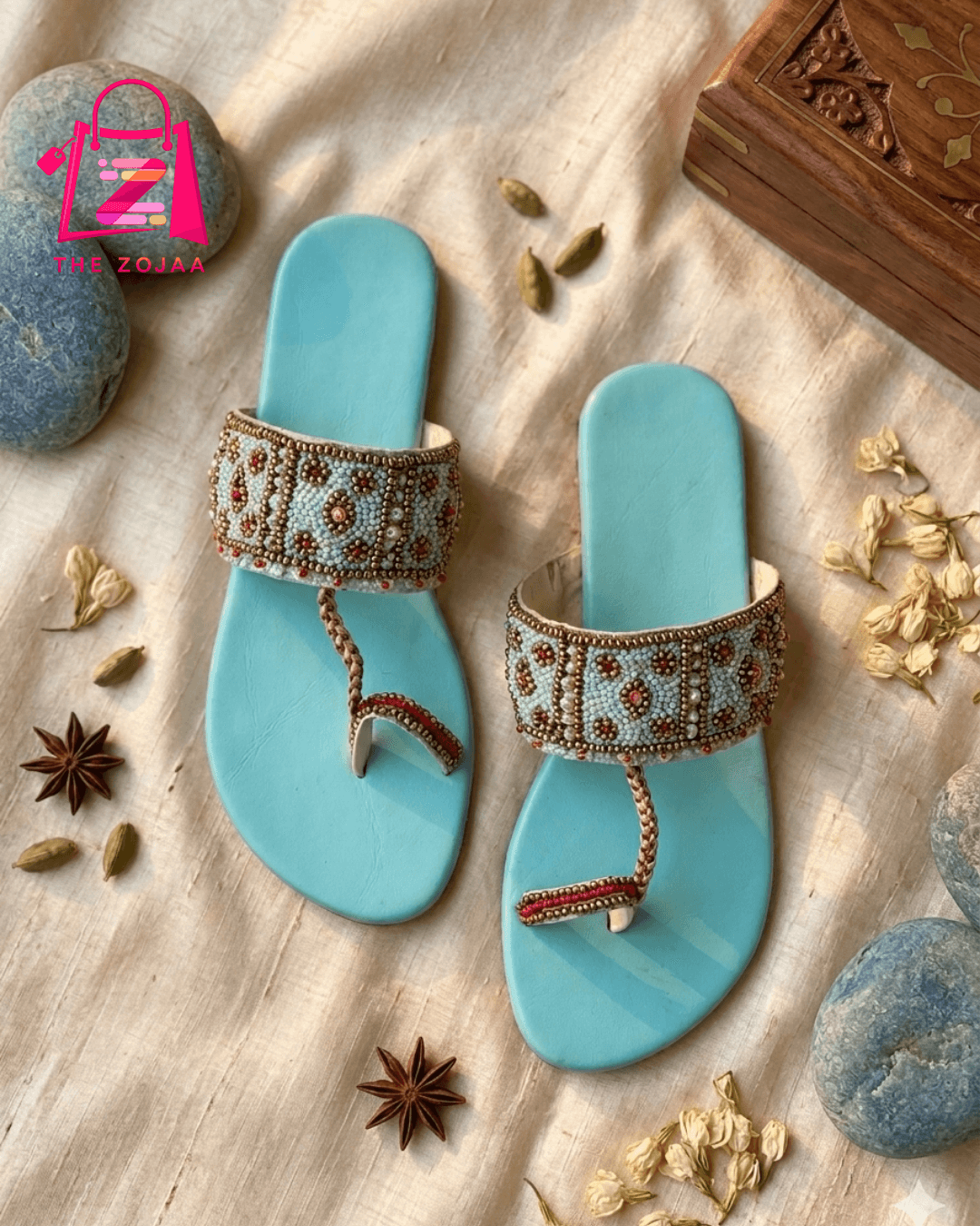 Sky Blue Embellished Kolhapuri