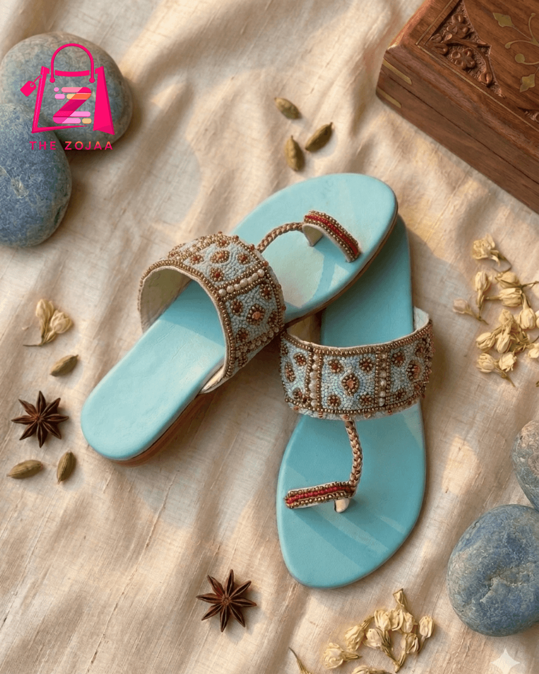 Sky Blue Embellished Kolhapuri