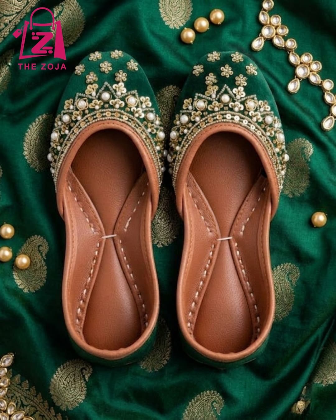 Luxury Green Embellished Khussa