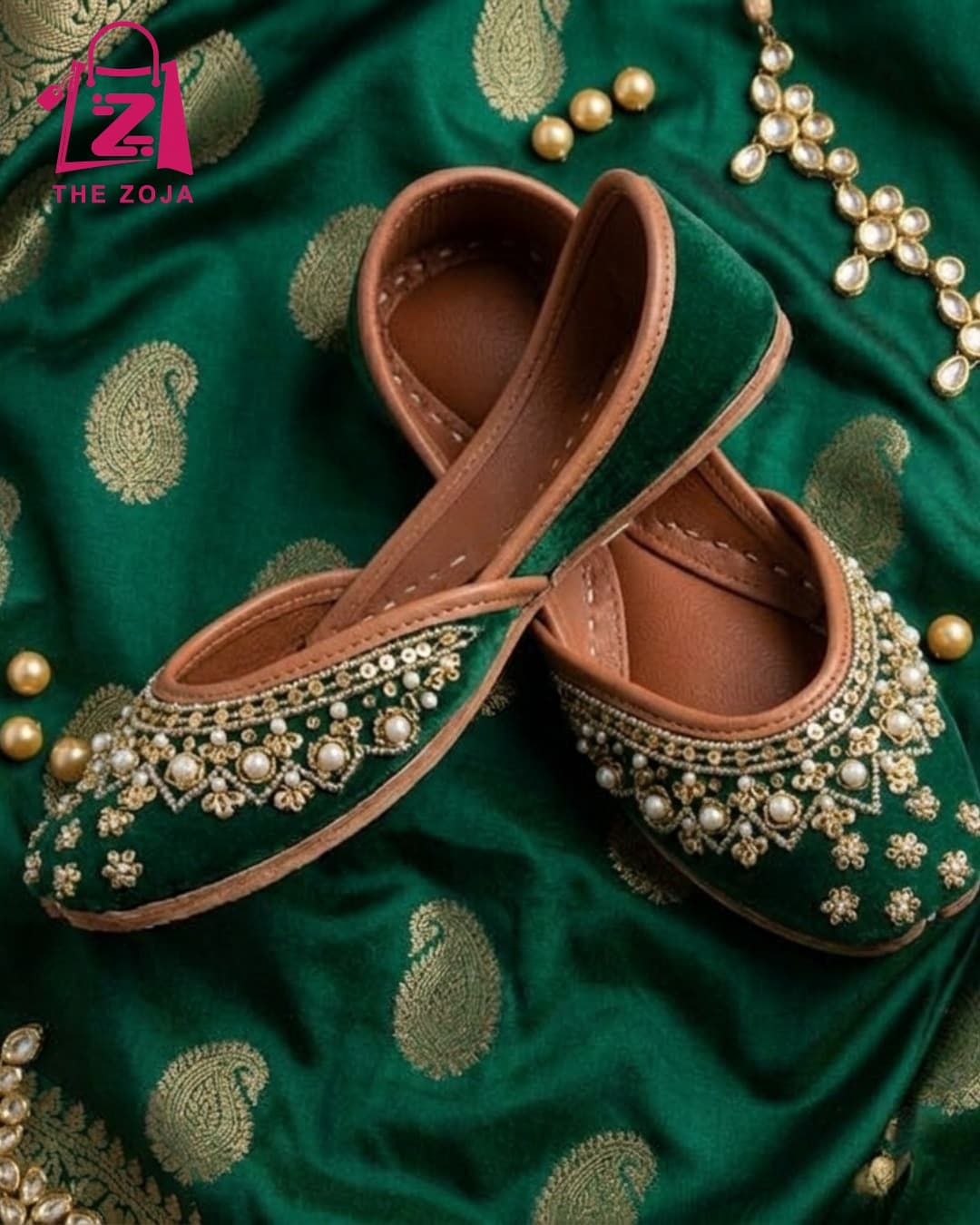 Luxury Green Embellished Khussa