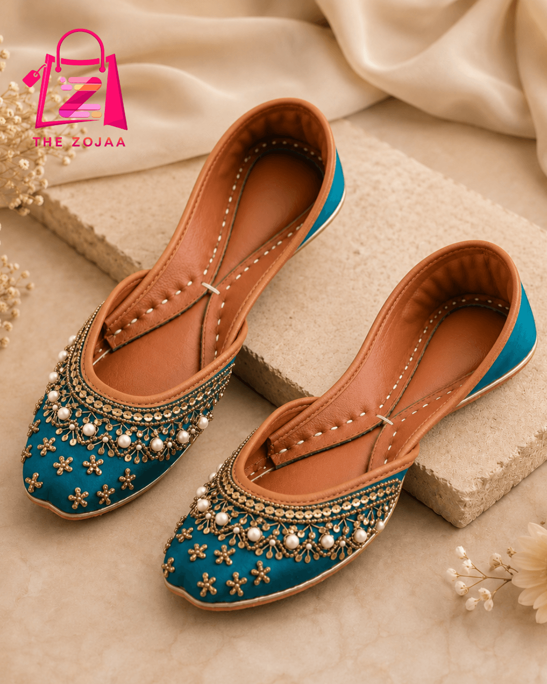 Luxury Ferozi & Gold Embellished Khussa