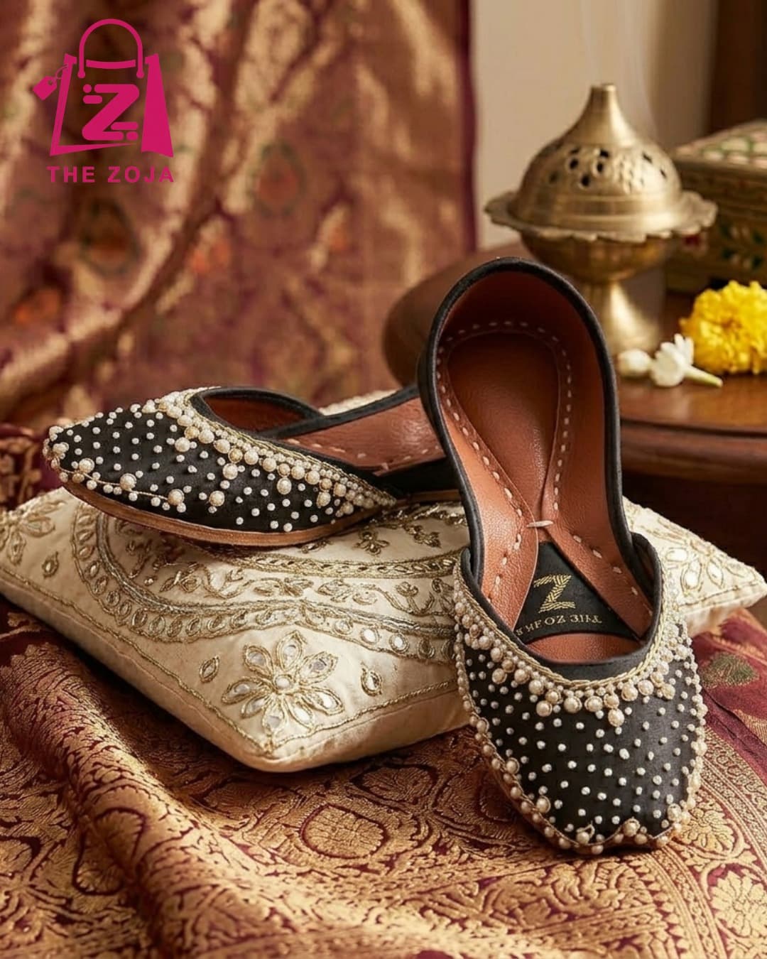 Luxury Black Pearl Embellished Khussa