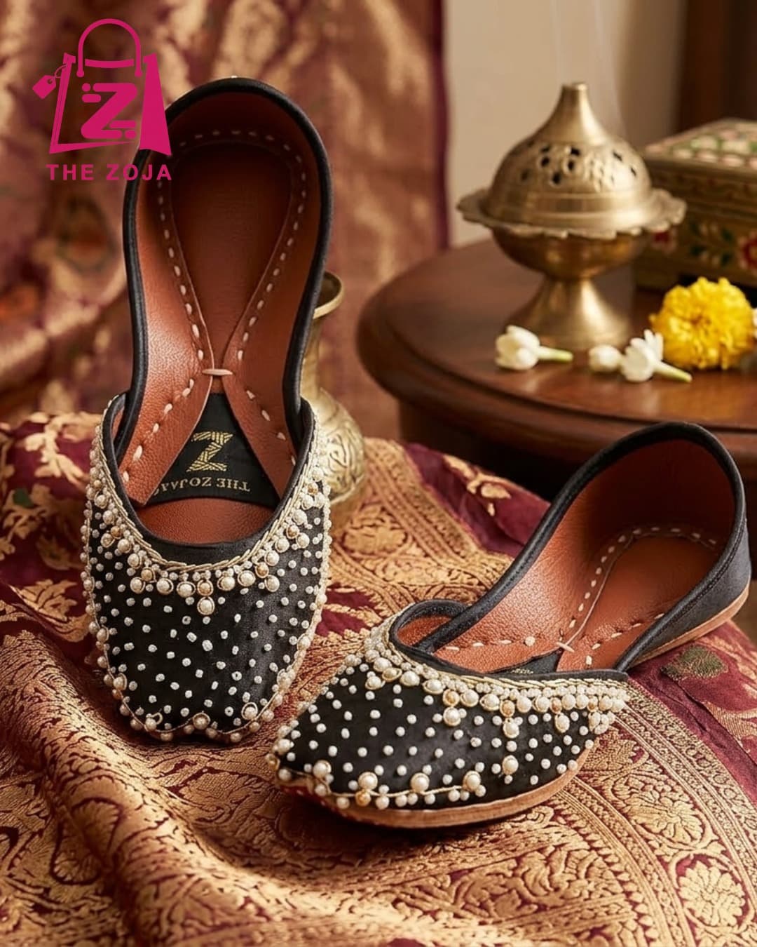 Luxury Black Pearl Embellished Khussa