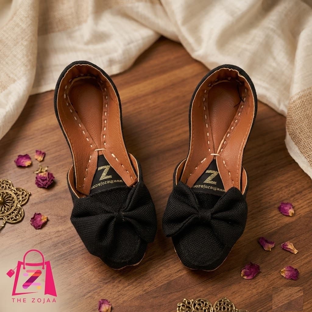 Black jute fabric Bow Khussa