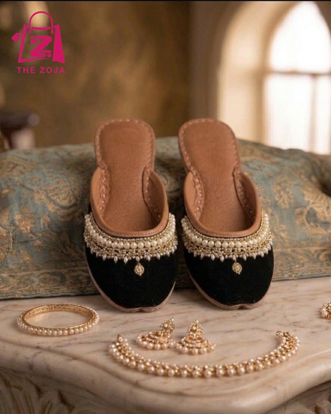 Black Velvet Pearl Backless Jutti