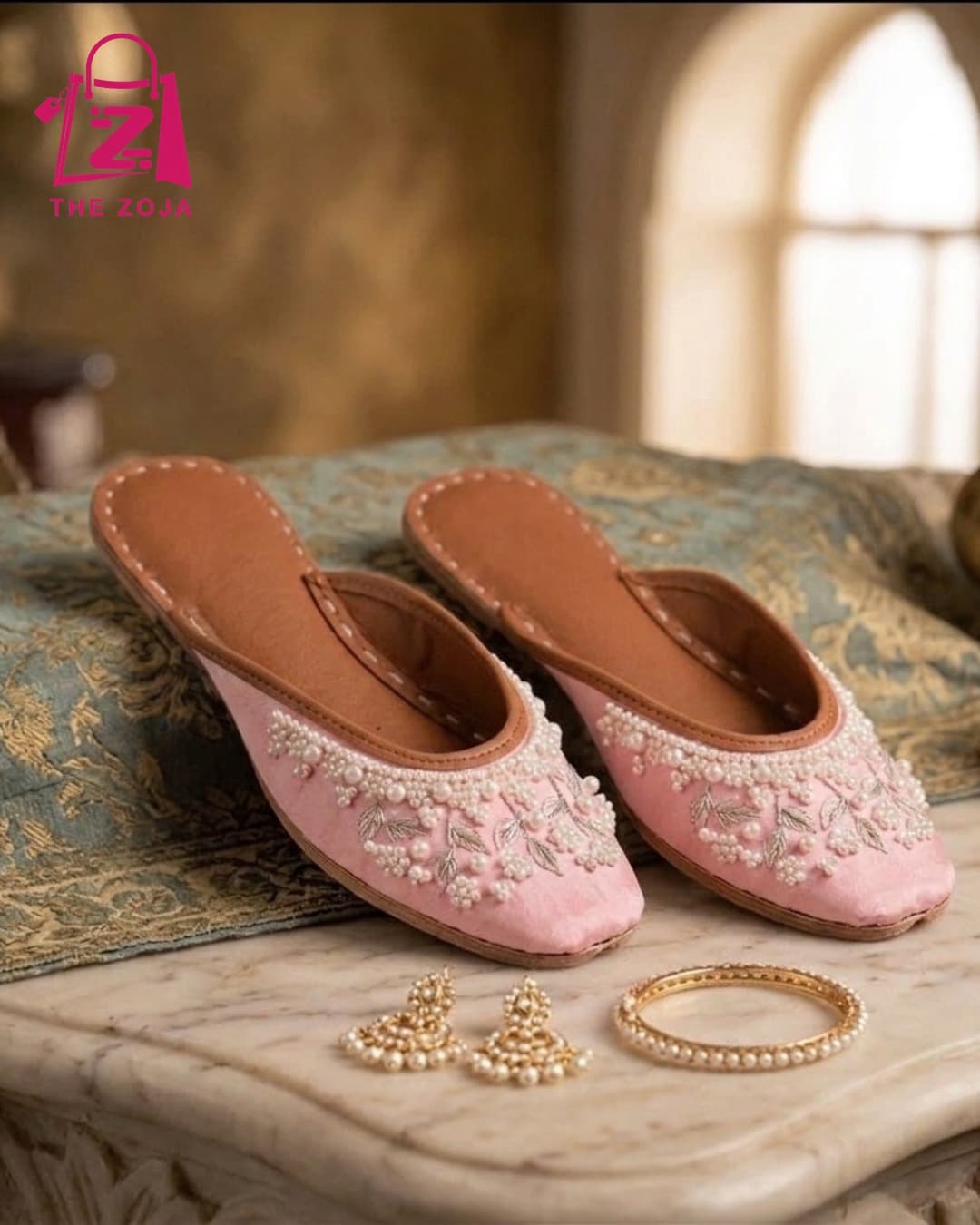 Baby Pink Pearl Backless Jutti