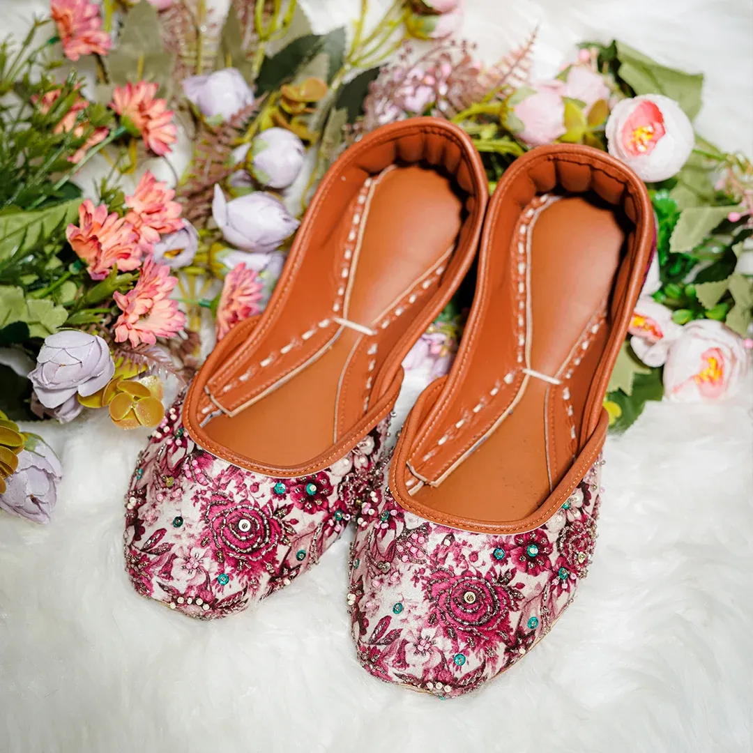 Maroon Rose Gold Embellished Khussa